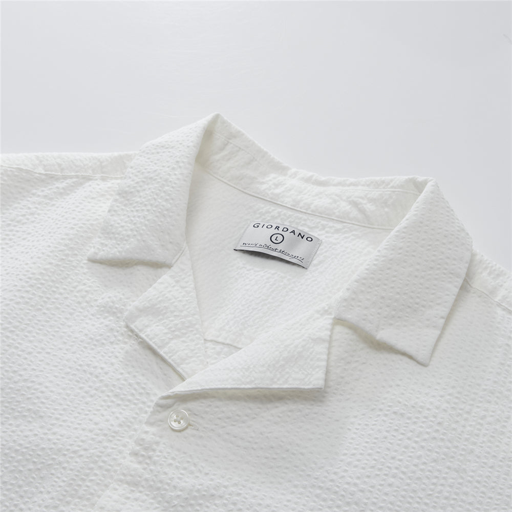Giordano Men’s Slim Seersucker Short Sleeve Button Shirt - first_variant_option_2 Premium Shirt for Giordano