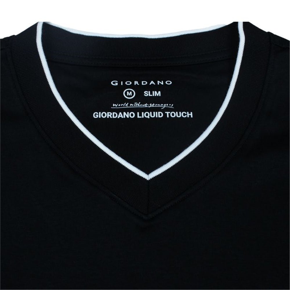 Giordano Men's V-Neck Tee - Slim Fit, Cotton Interlock, Solid Colors - Premium Tee