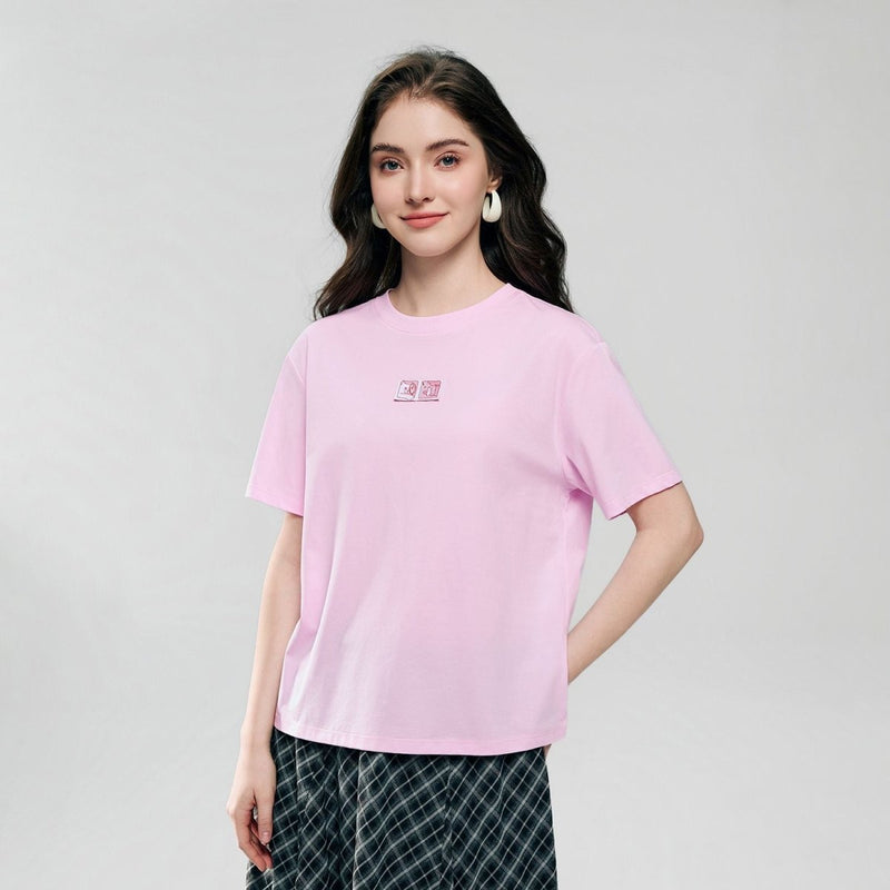 Giordano Women Boyfriend Cotton Graphic Crew Tee - Premium Print Tee