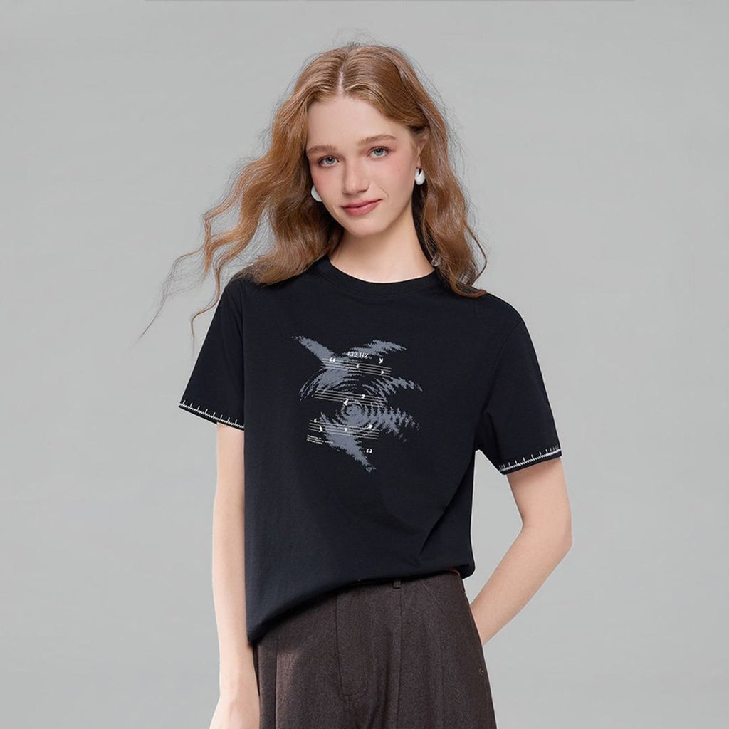 Giordano Women Boyfriend Fit Cotton Graphic Crew Tee - Premium Print Tee