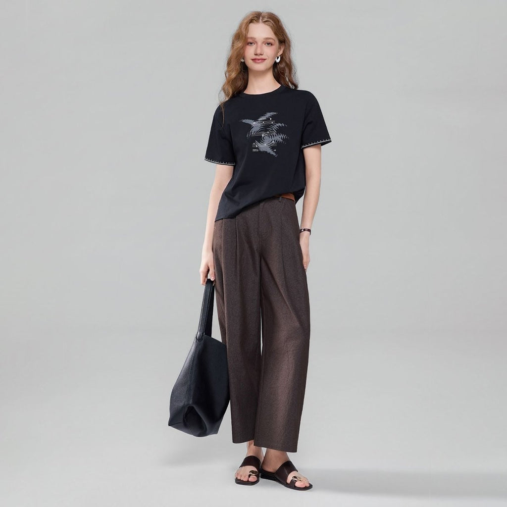 Giordano Women Boyfriend Fit Cotton Graphic Crew Tee - Premium Print Tee