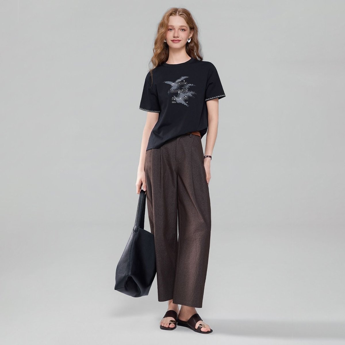 Giordano Women Boyfriend Fit Cotton Graphic Crew Tee - Premium Print Tee