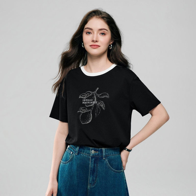 Giordano Women Cotton Graphic Crew Tee - Premium Print Tee