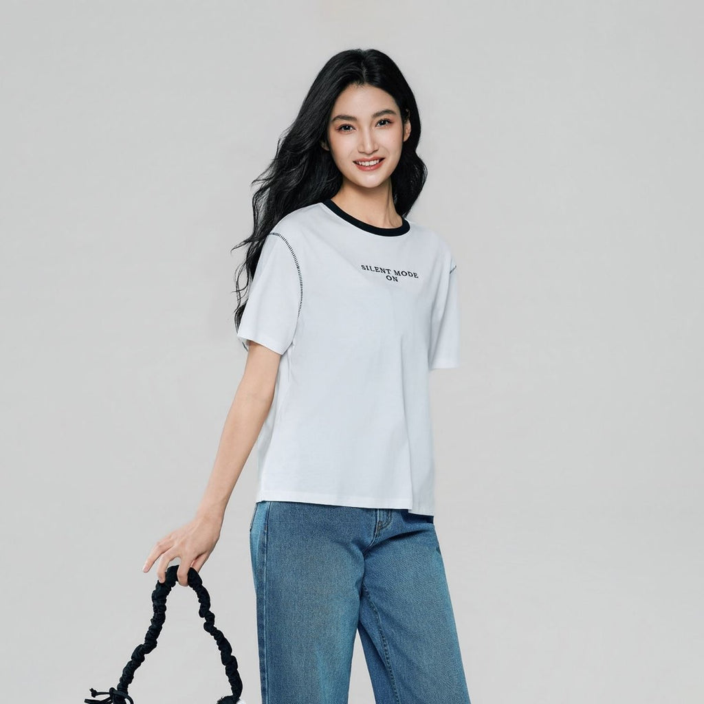 Giordano Women Cotton Graphic Crewneck Tee - Premium Print Tee