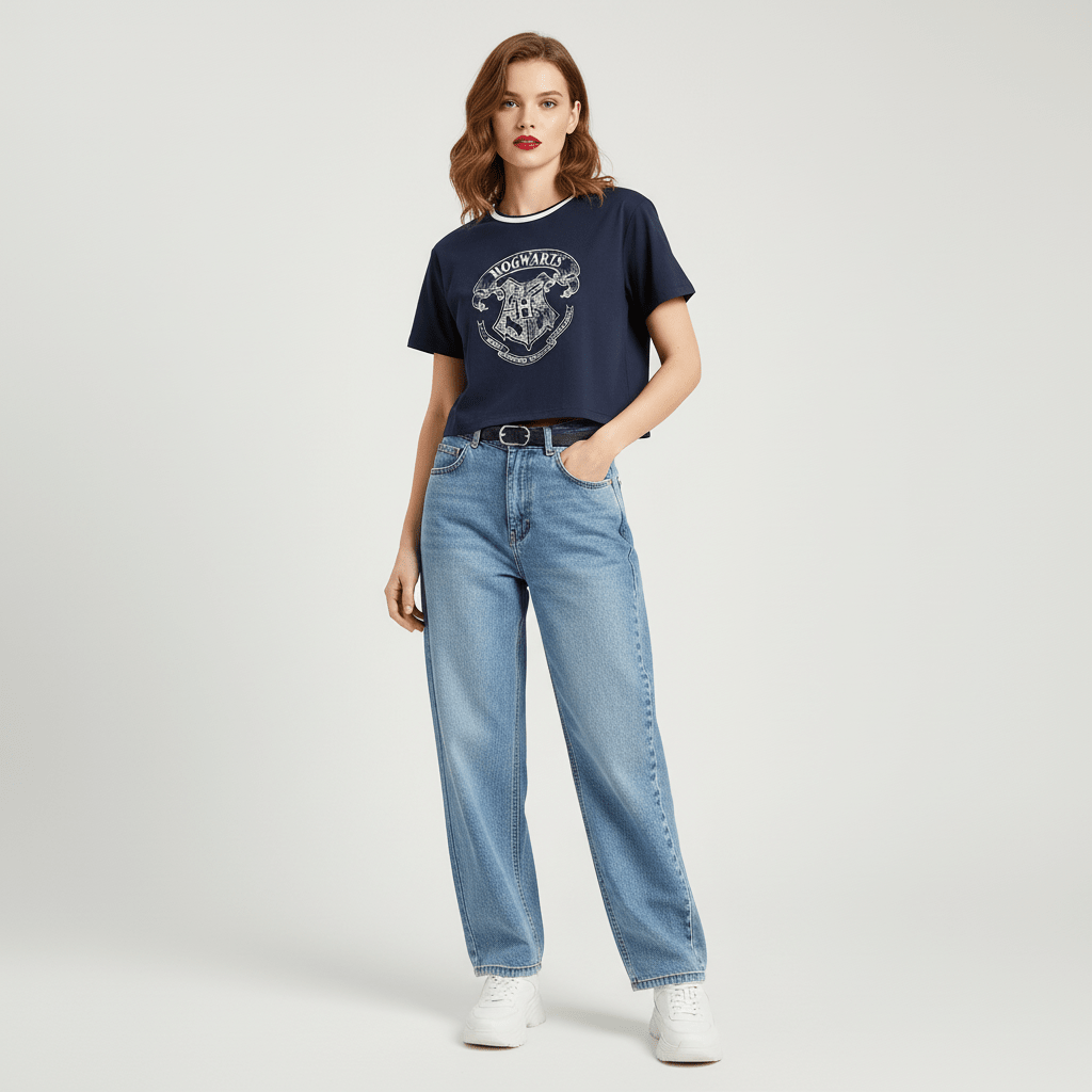 Giordano Women Cotton Harry Potter Crop Printed Tee - Limited Edition Collection - Premium Print Tee