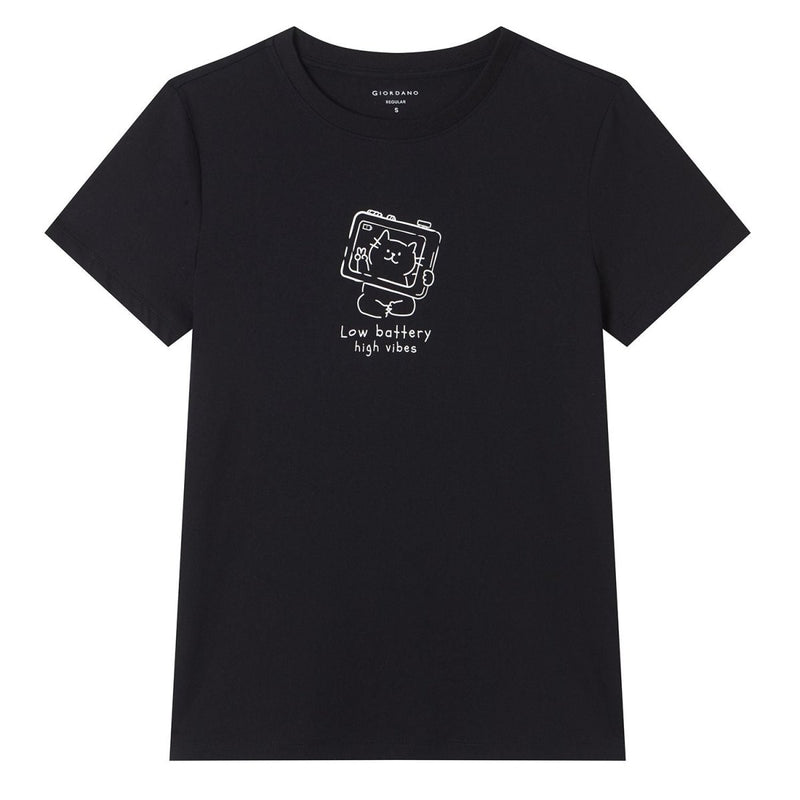 Giordano Women Regular Cotton Graphic Crew Tee - Premium Print Tee