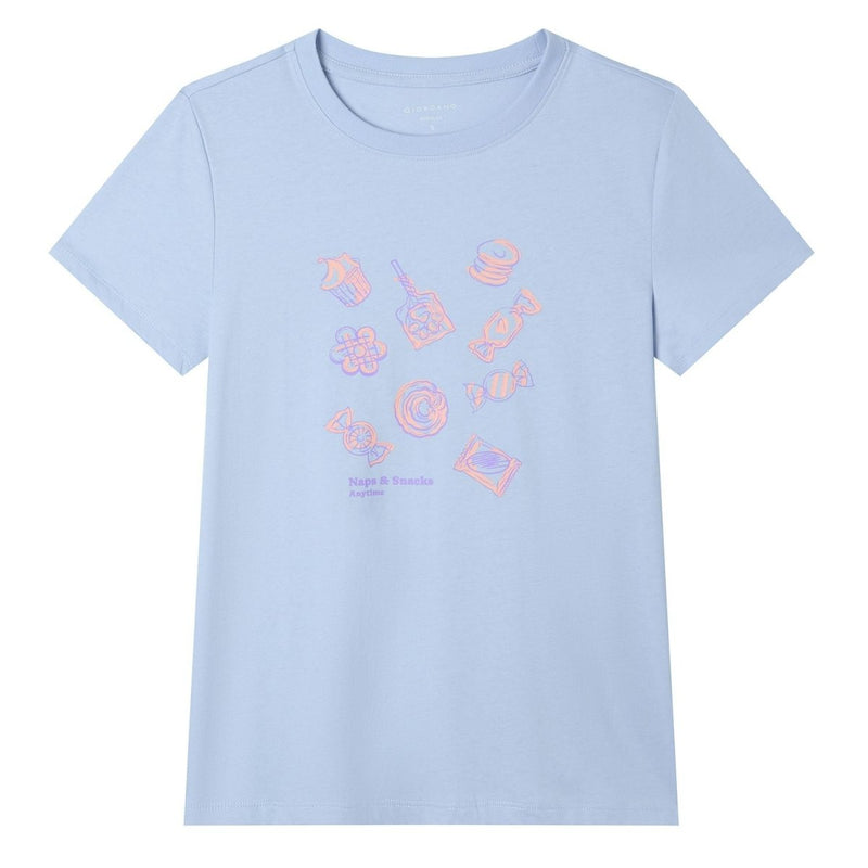 Giordano Women Regular Cotton Graphic Crew Tee - Premium Print Tee