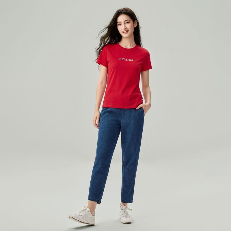 Giordano Women Regular Cotton Graphic Crew Tee - Premium Print Tee