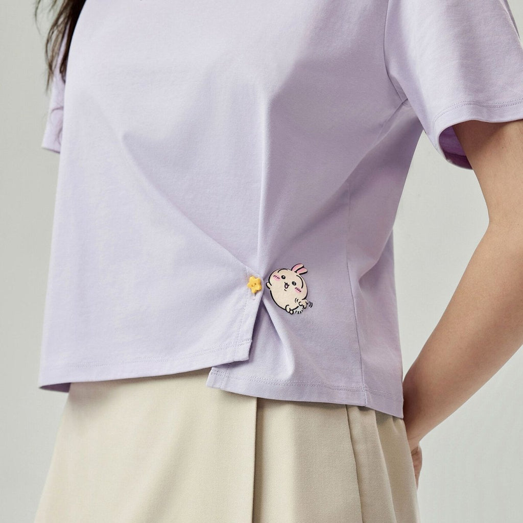 Giordano Women's Chiikawa Orchid Petal "Nice Day" Boyfriend Tee - Premium Print Tee
