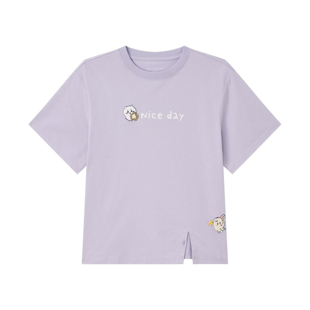 Giordano Women's Chiikawa Orchid Petal "Nice Day" Boyfriend Tee - Premium Print Tee