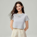 Giordano Women's Chiikawa Striped Cropped Tee - Premium Print Tee