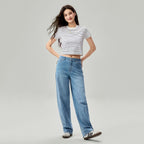 Giordano Women's Chiikawa Striped Cropped Tee - Premium Print Tee