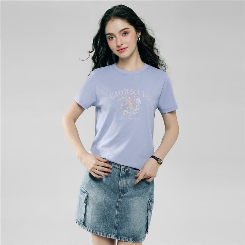 Giordano Women's Comfort Fit Cotton Floral Graphic Tee - first_variant_option_2 Premium Print Tee for Giordano