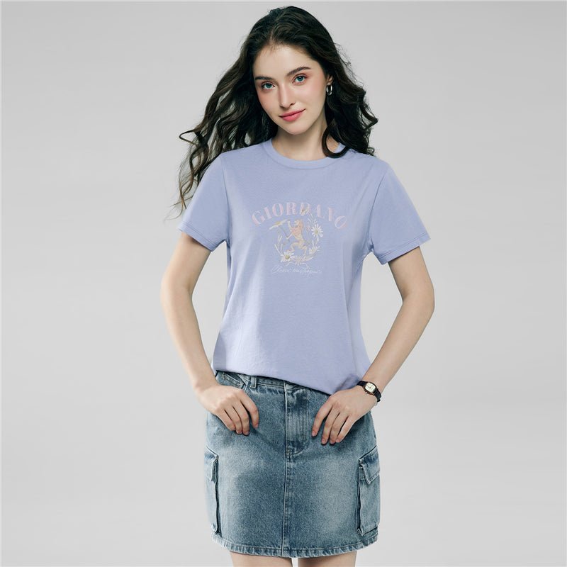 Giordano Women's Comfort Fit Cotton Floral Graphic Tee - first_variant_option_2 Premium Print Tee for Giordano