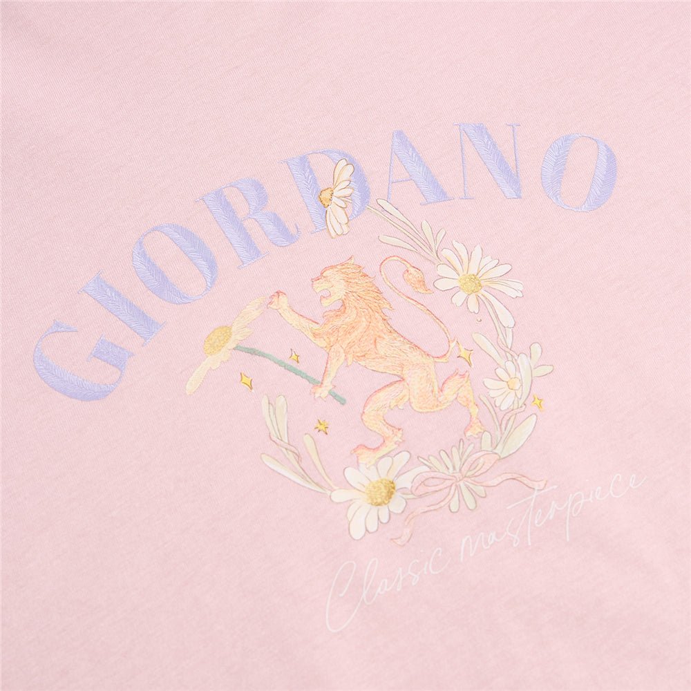 Giordano Women's Comfort Fit Cotton Floral Graphic Tee - Premium Print Tee