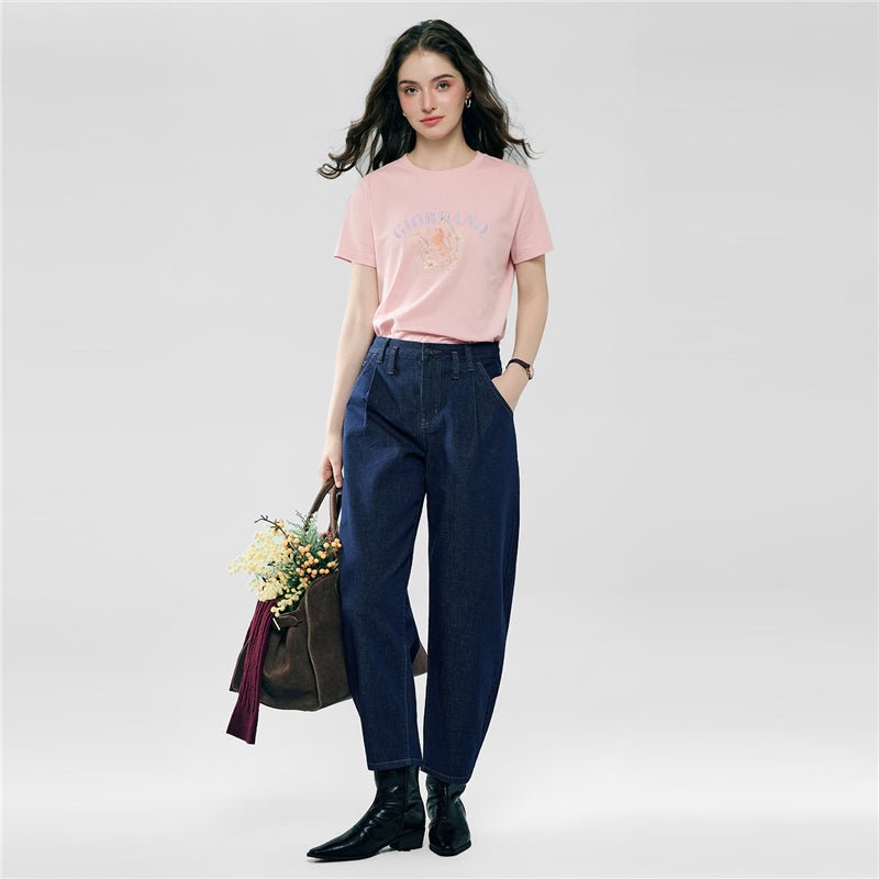 Giordano Women's Comfort Fit Cotton Floral Graphic Tee - Premium Print Tee