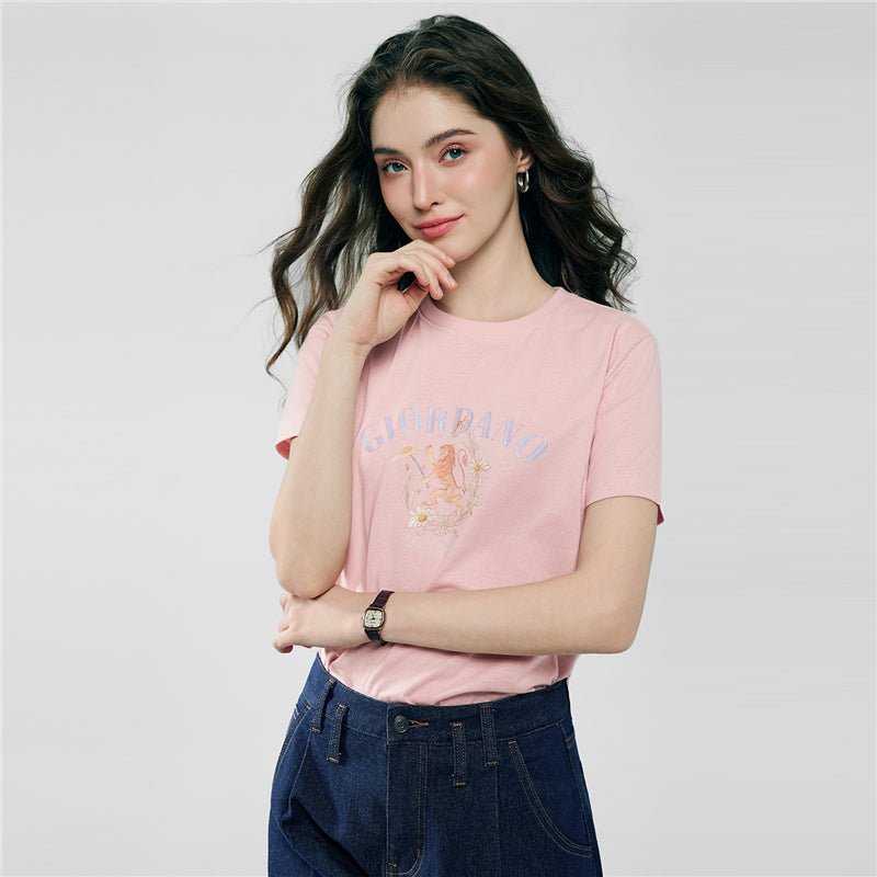 Giordano Women's Comfort Fit Cotton Floral Graphic Tee - first_variant_option_2 Premium Print Tee for Giordano