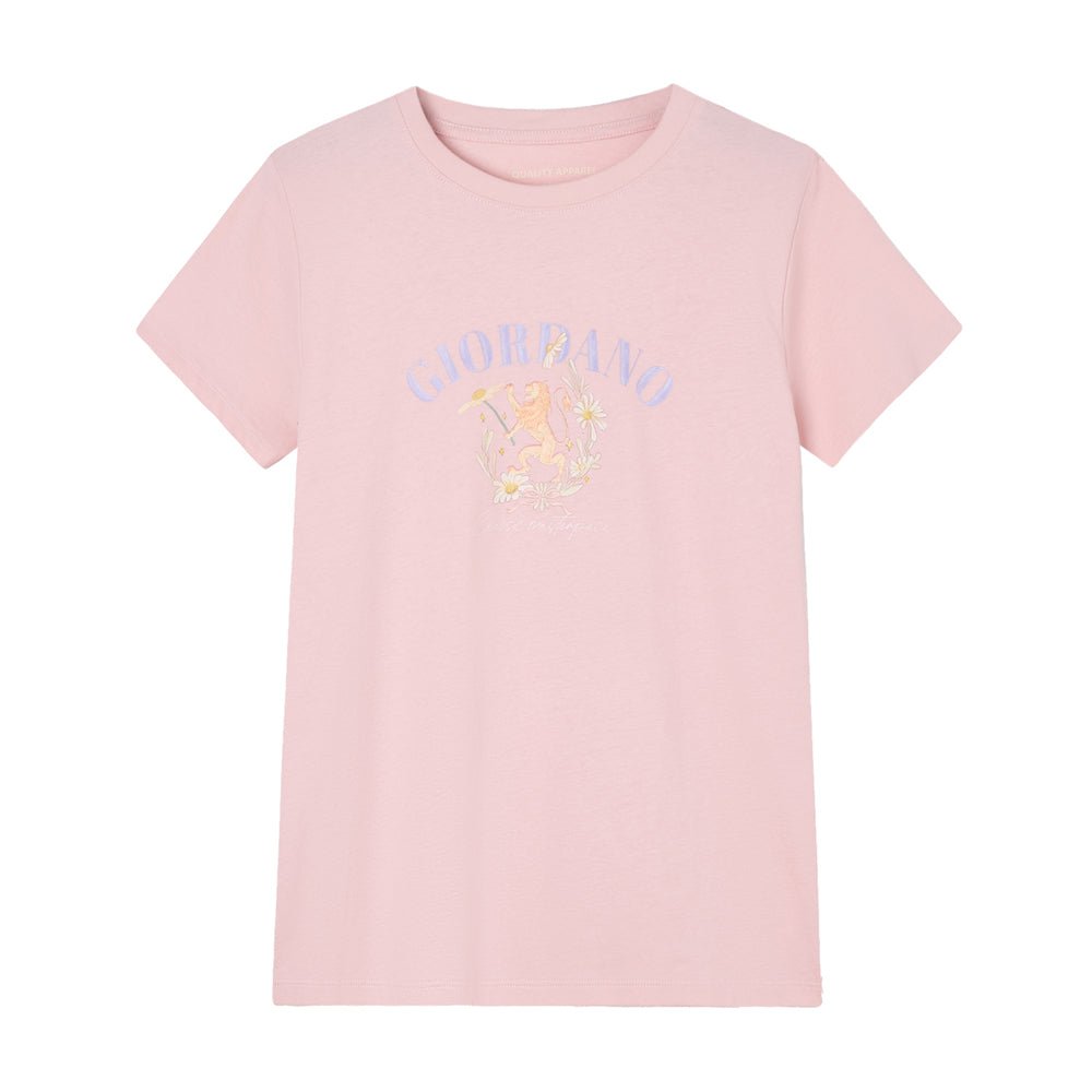 Giordano Women's Comfort Fit Cotton Floral Graphic Tee - Premium Print Tee