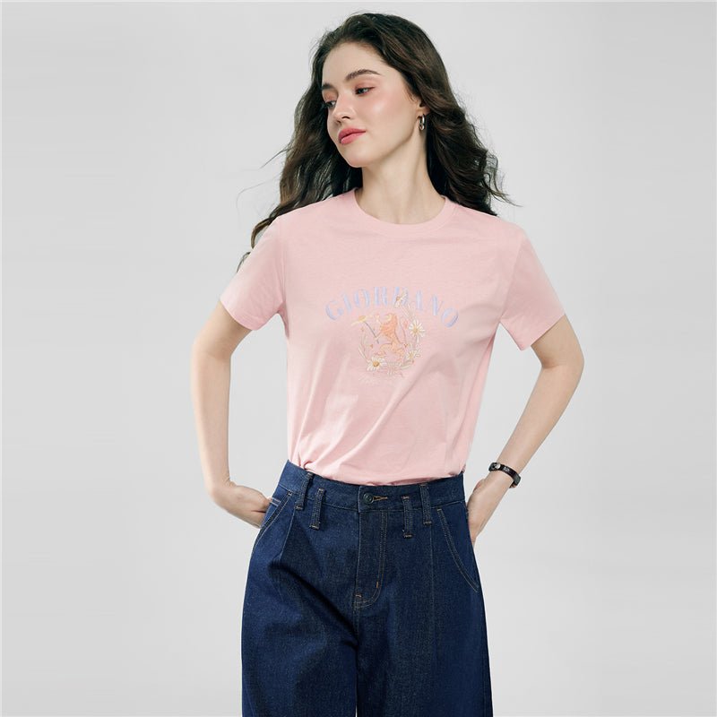 Giordano Women's Comfort Fit Cotton Floral Graphic Tee - Premium Print Tee