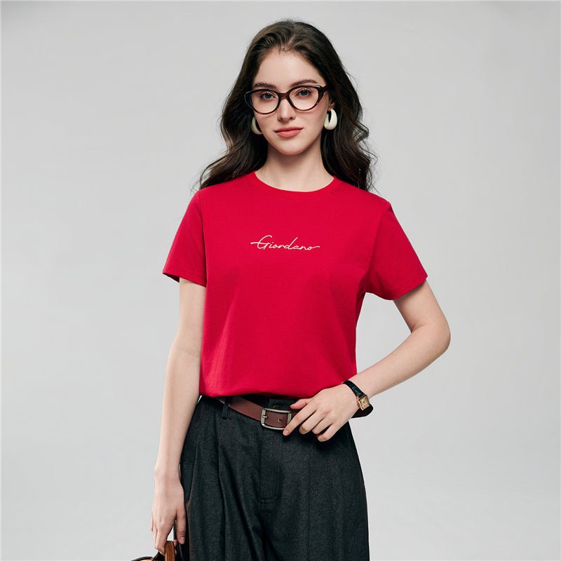 Giordano Women’s Comfort Fit Cotton Signature Print Tee - first_variant_option_2 Premium Print Tee for Giordano