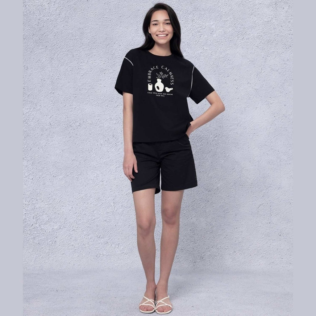 Giordano Women's Cotton Blend Print Tee - Premium Print Tee