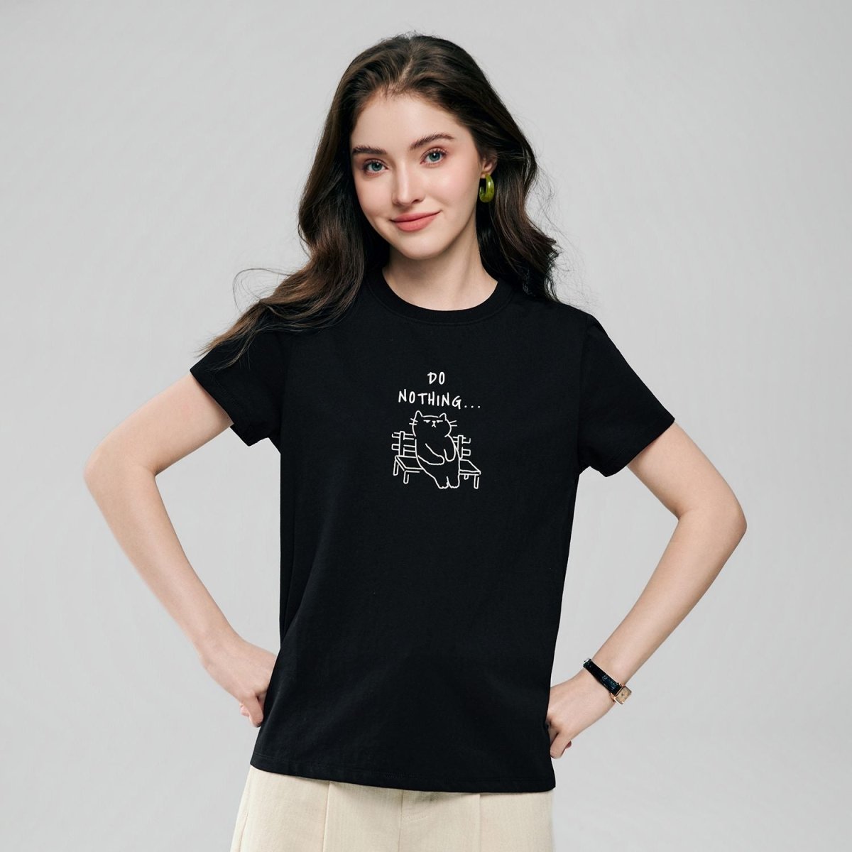 Giordano Women’s Cotton Crew Neck Printed Comfort Tee - first_variant_option_2 Premium Print Tee for Giordano
