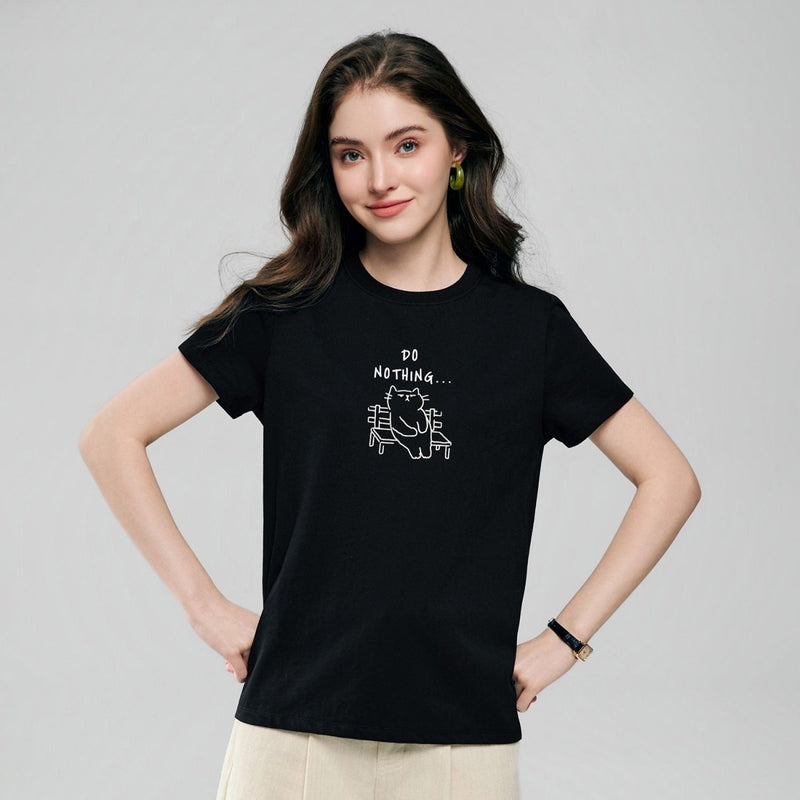 Giordano Women’s Cotton Crew Neck Printed Comfort Tee - first_variant_option_2 Premium Print Tee for Giordano