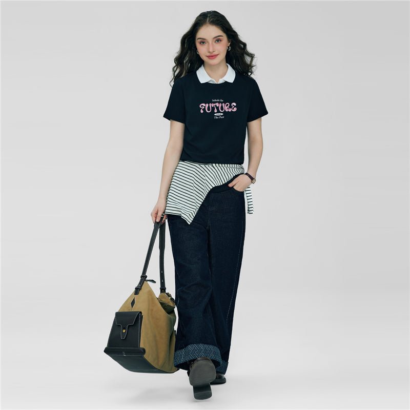 Giordano Women’s Cotton Crew Neck Printed Comfort Tee - first_variant_option_2 Premium Print Tee for Giordano