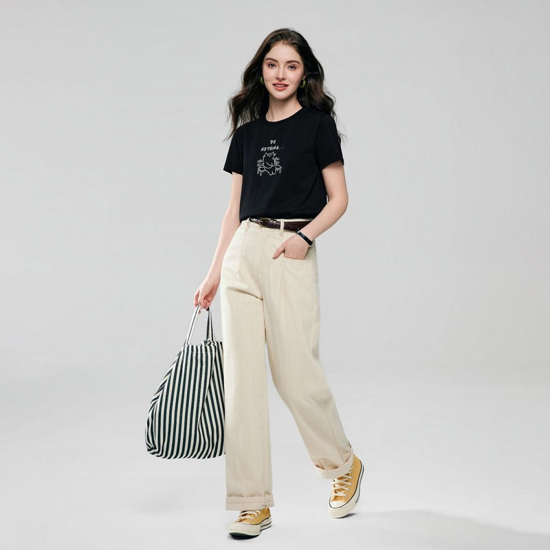 Giordano Women’s Cotton Crew Neck Printed Comfort Tee - first_variant_option_2 Premium Print Tee for Giordano