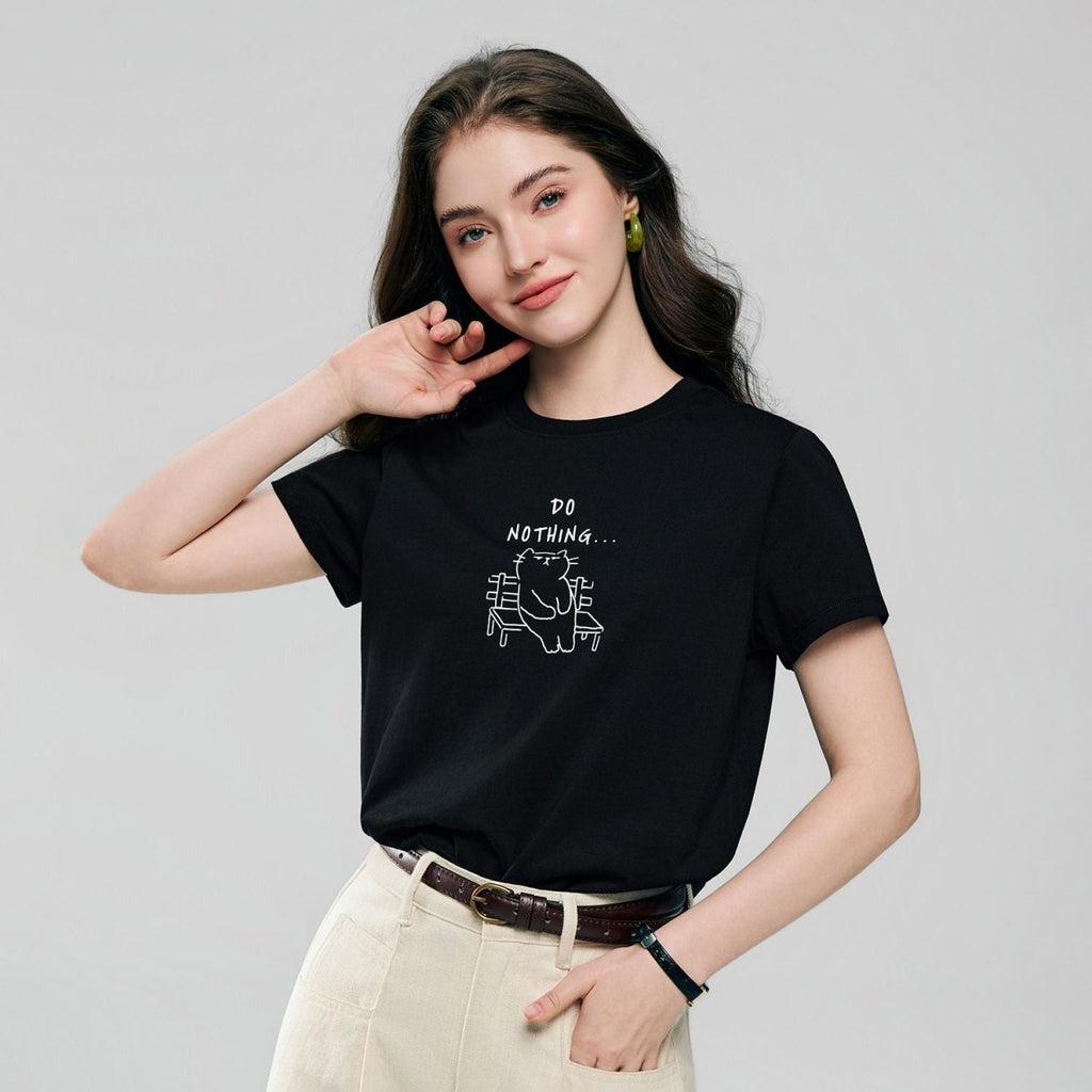 Giordano Women’s Cotton Crew Neck Printed Comfort Tee - first_variant_option_2 Premium Print Tee for Giordano