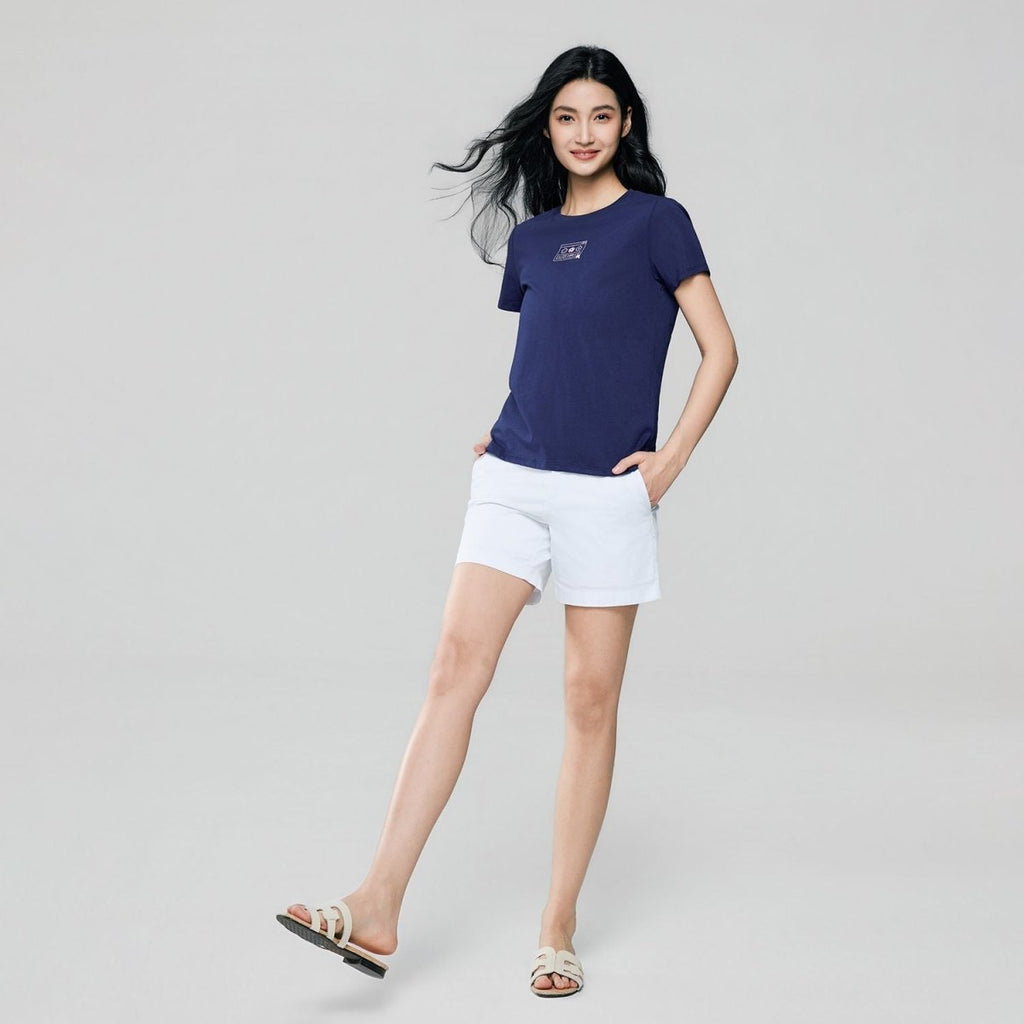 Giordano Women’s Cotton Crew Neck Printed Comfort Tee - Premium Print Tee