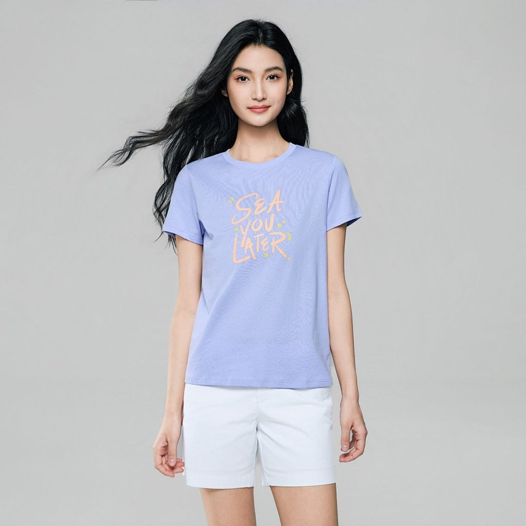 Giordano Women’s Cotton Crew Neck Printed Comfort Tee - Premium Print Tee