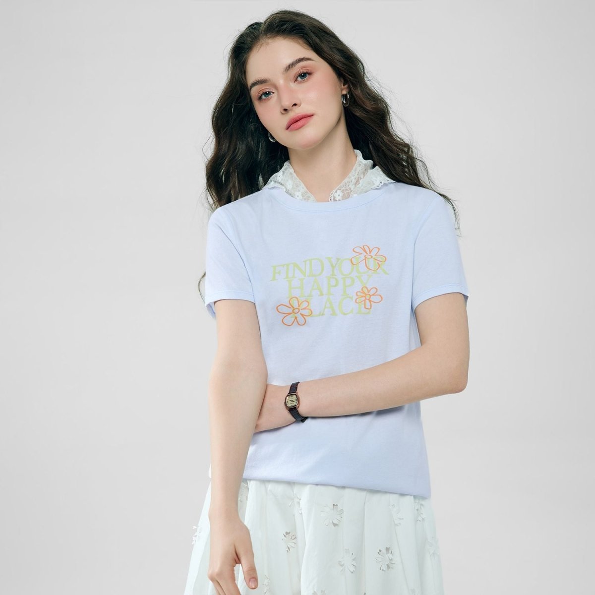 Giordano Women’s Cotton Crew Neck Printed Comfort Tee - first_variant_option_2 Premium Print Tee for Giordano