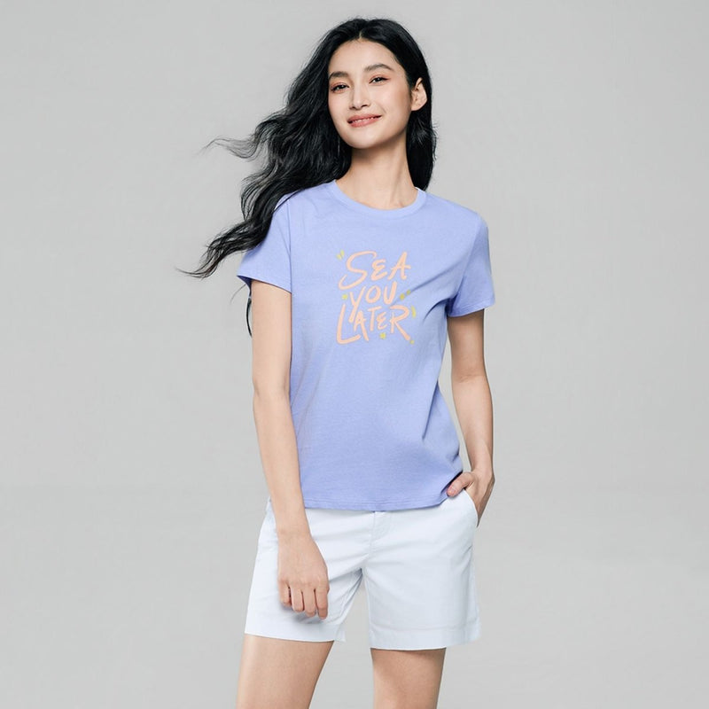 Giordano Women’s Cotton Crew Neck Printed Comfort Tee - Premium Print Tee