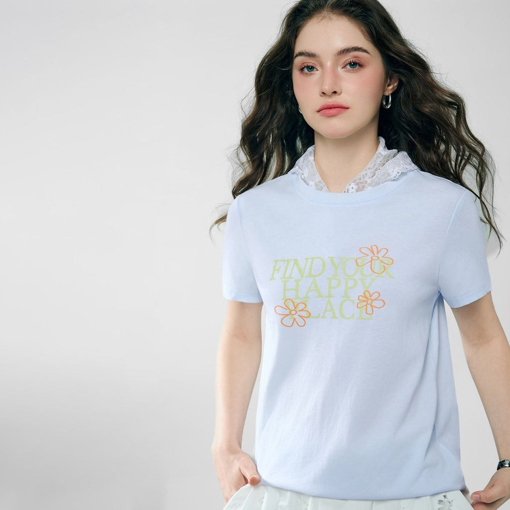 Giordano Women’s Cotton Crew Neck Printed Comfort Tee - first_variant_option_2 Premium Print Tee for Giordano