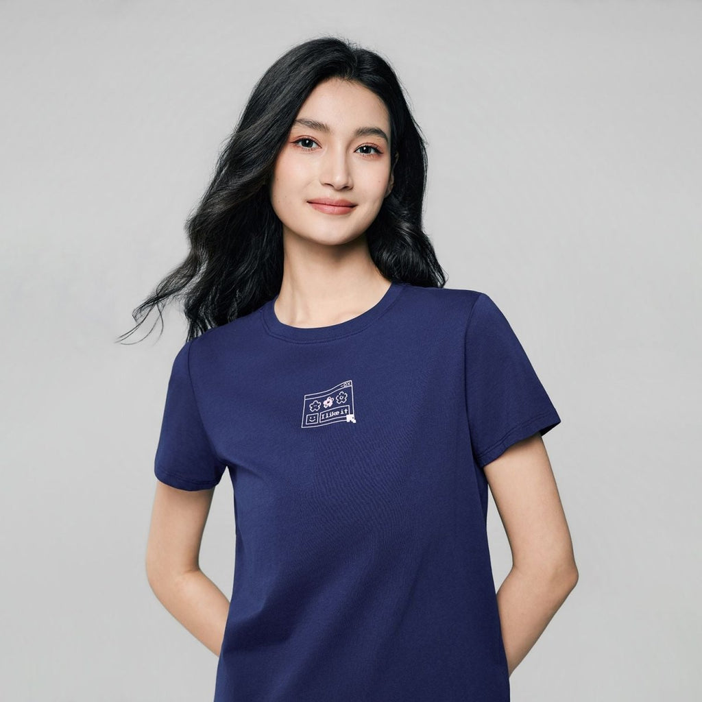 Giordano Women’s Cotton Crew Neck Printed Comfort Tee - Premium Print Tee