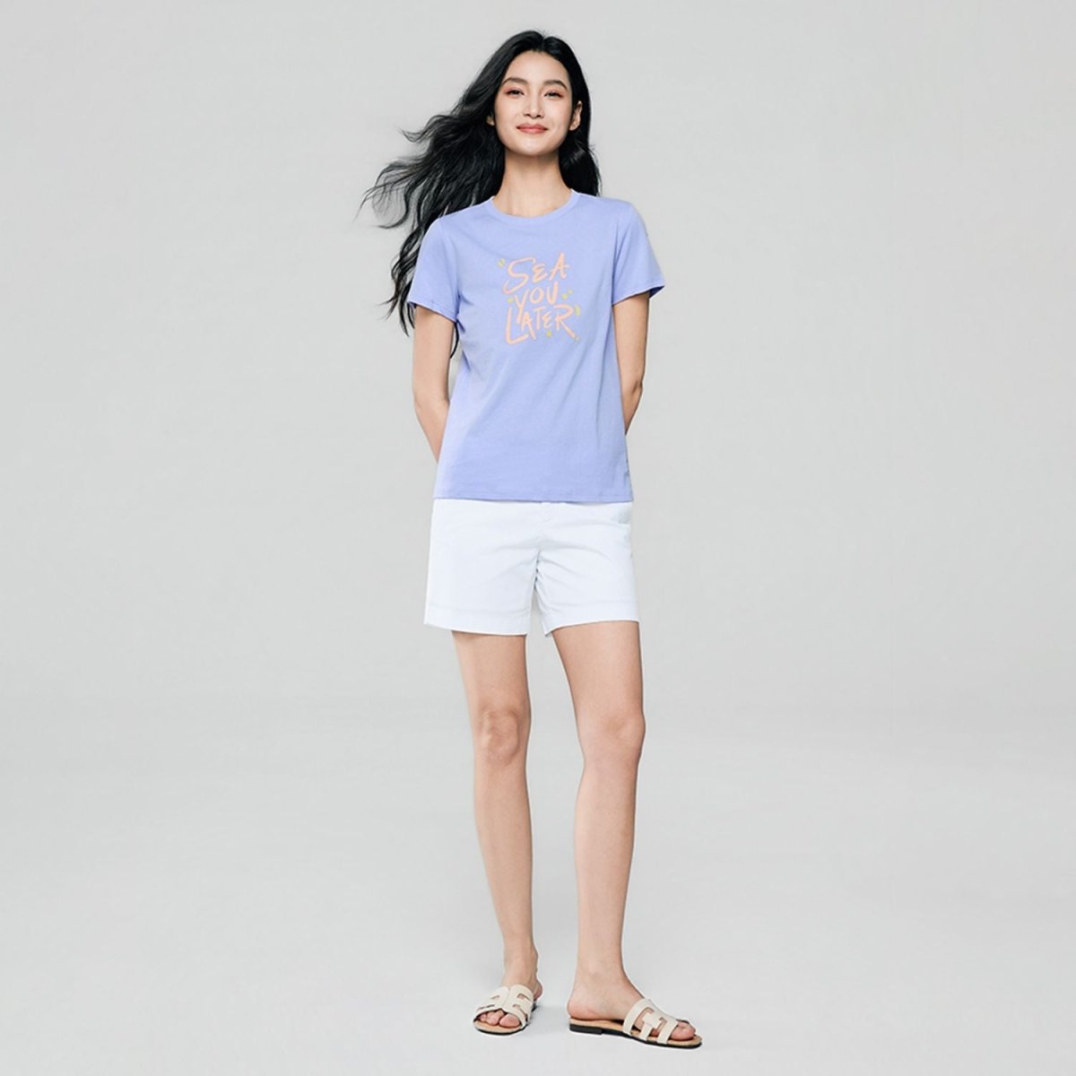 Giordano Women’s Cotton Crew Neck Printed Comfort Tee - Premium Print Tee