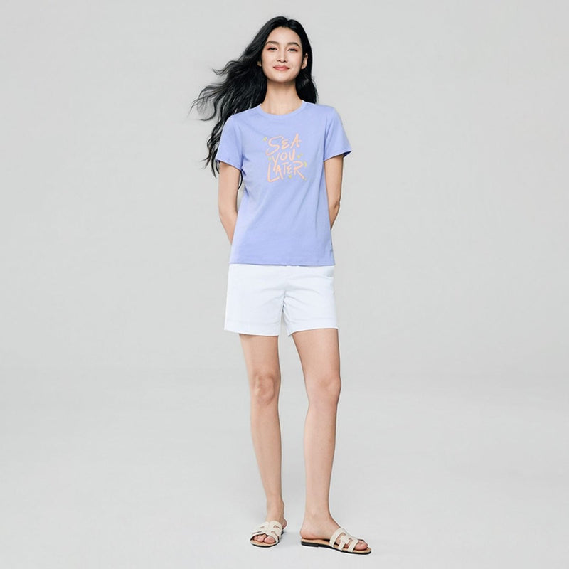 Giordano Women’s Cotton Crew Neck Printed Comfort Tee - Premium Print Tee