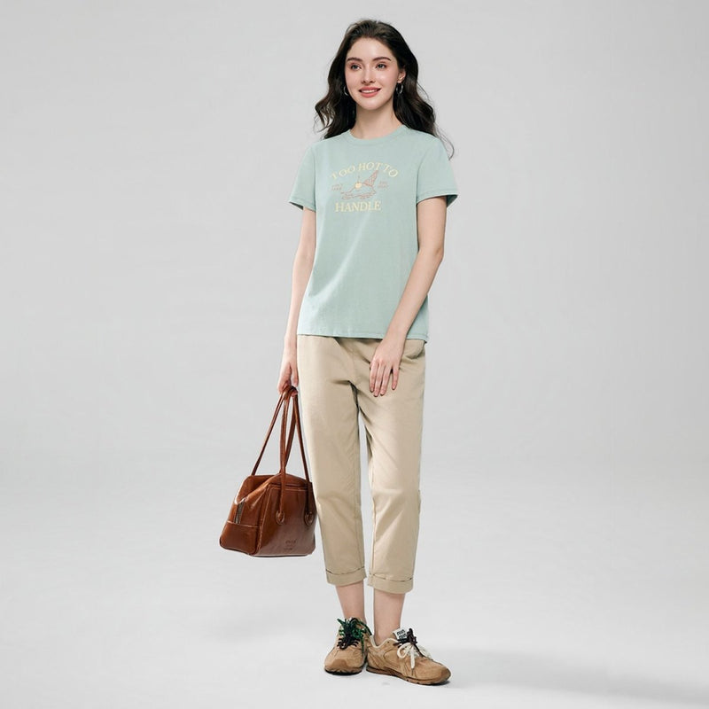 Giordano Women’s Cotton Crew Neck Printed Comfort Tee - Premium Print Tee