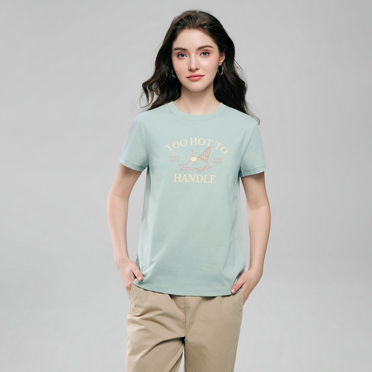 Giordano Women’s Cotton Crew Neck Printed Comfort Tee - Premium Print Tee