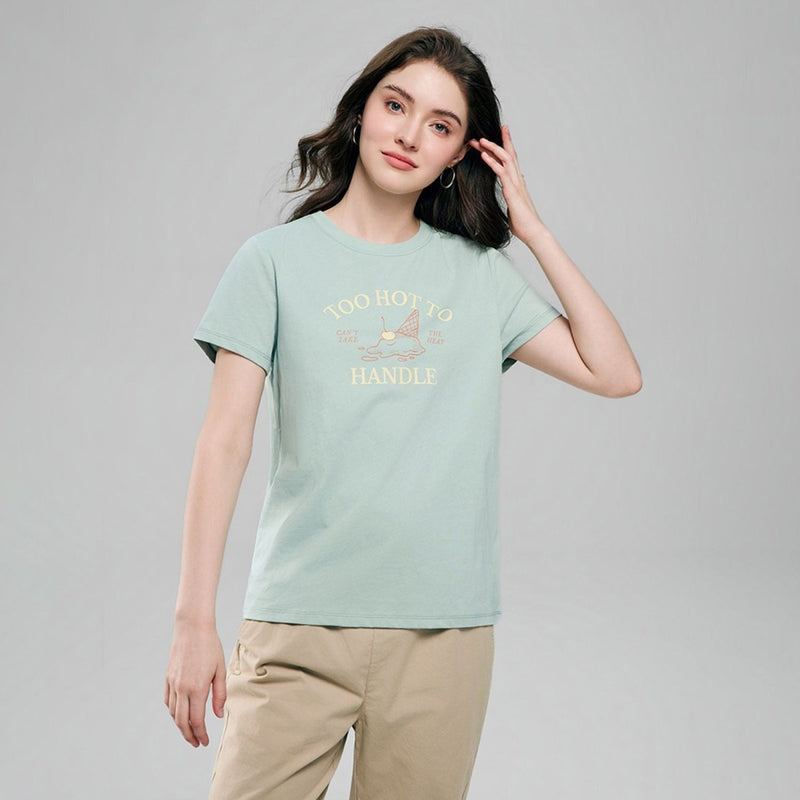 Giordano Women’s Cotton Crew Neck Printed Comfort Tee - Premium Print Tee
