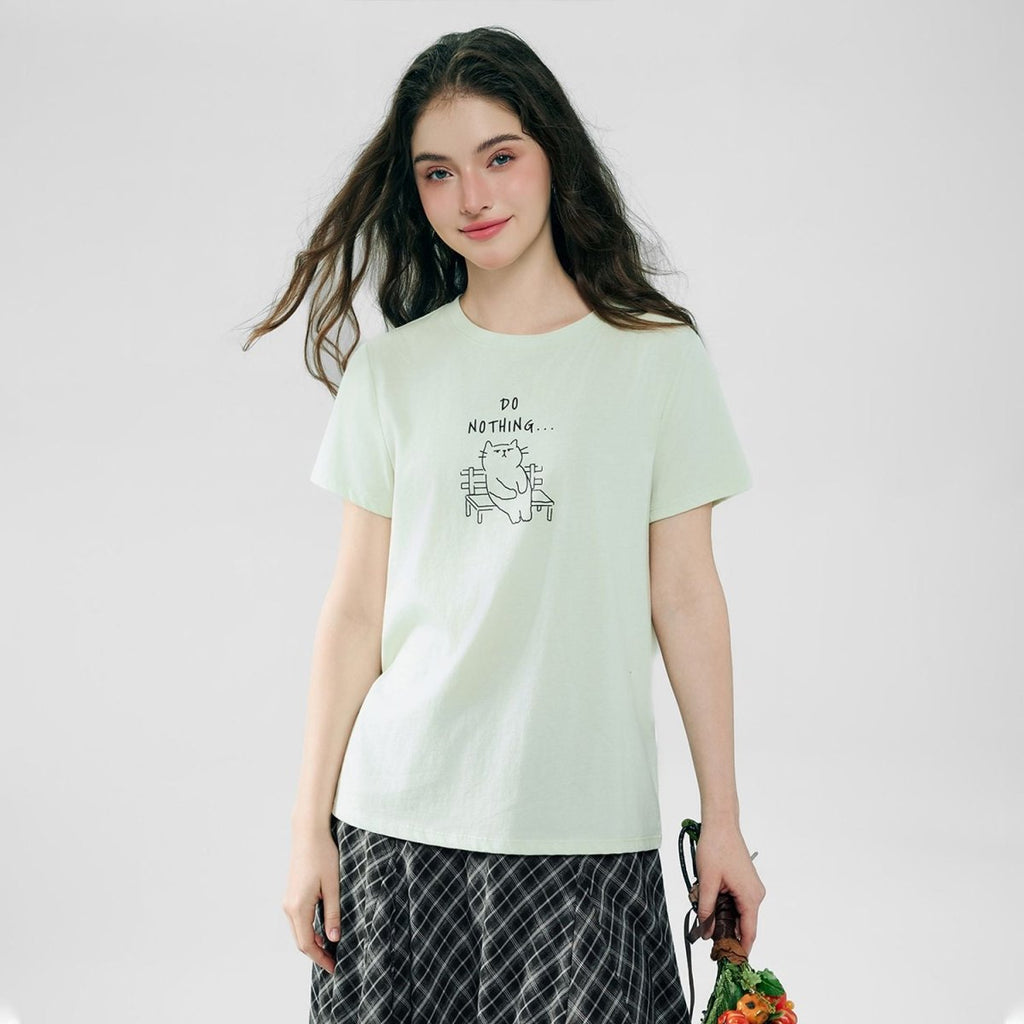 Giordano Women’s Cotton Crew Neck Printed Comfort Tee - first_variant_option_2 Premium Print Tee for Giordano