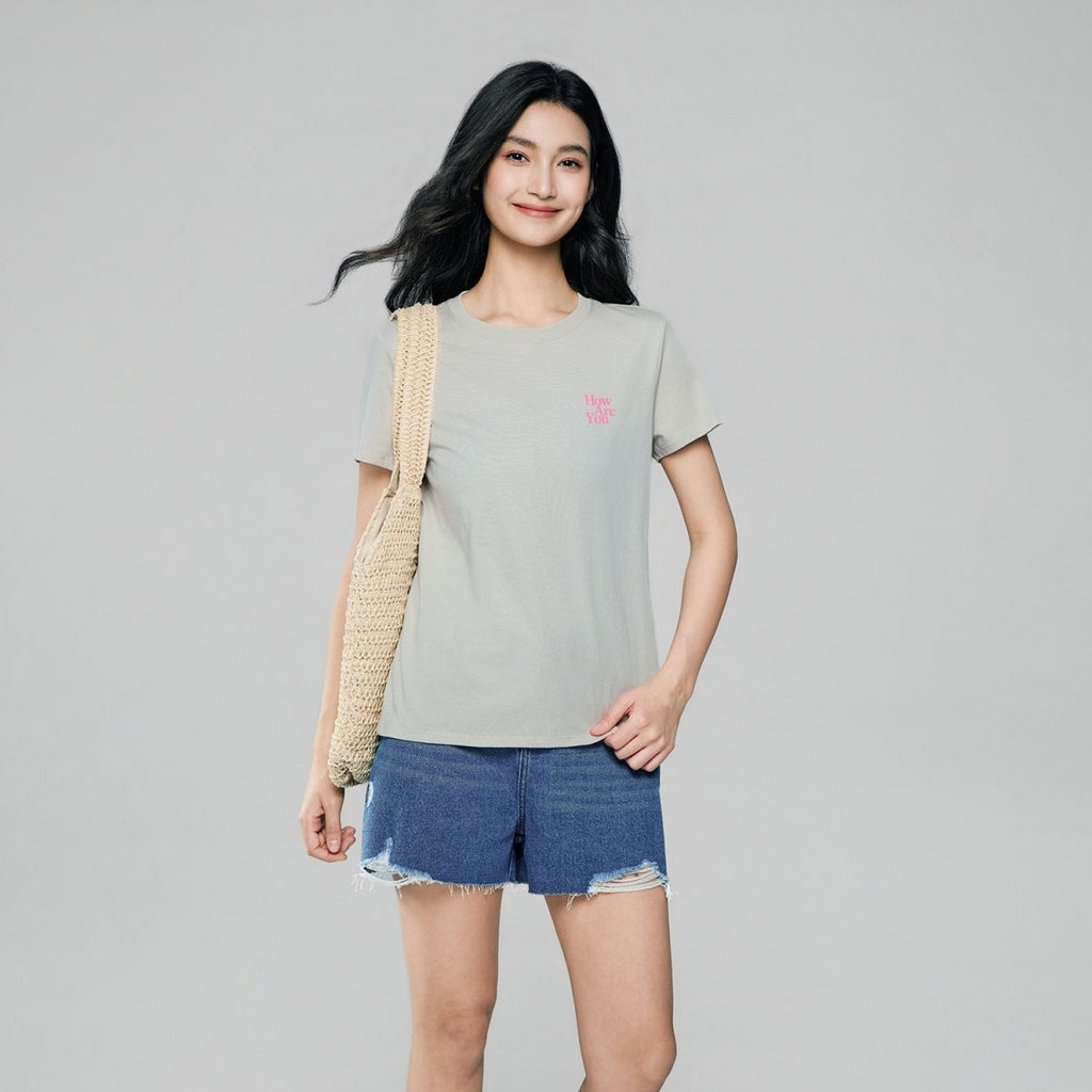 Giordano Women’s Cotton Crew Neck Printed Comfort Tee - Premium Print Tee