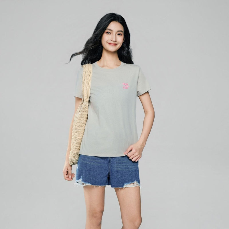 Giordano Women’s Cotton Crew Neck Printed Comfort Tee - Premium Print Tee
