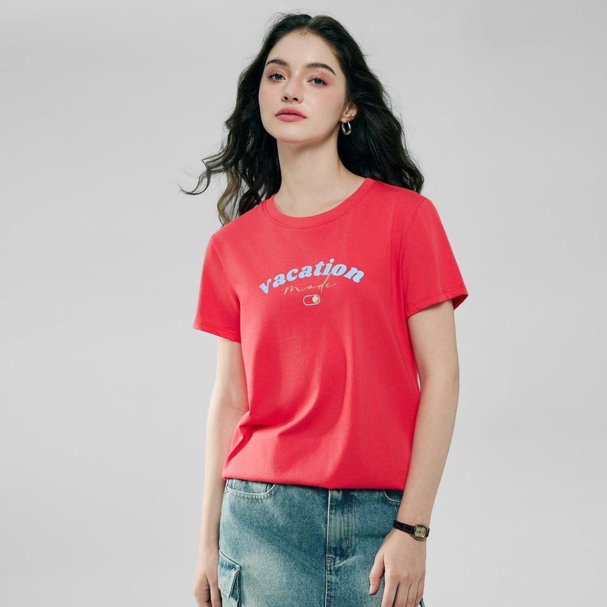 Giordano Women’s Cotton Crew Neck Printed Comfort Tee - Premium Print Tee