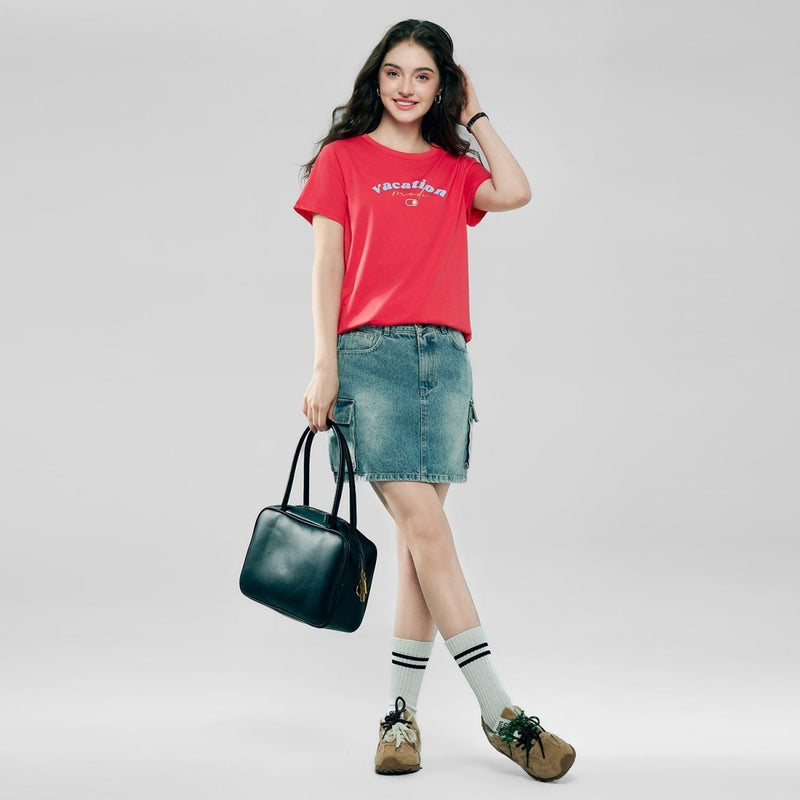 Giordano Women’s Cotton Crew Neck Printed Comfort Tee - Premium Print Tee