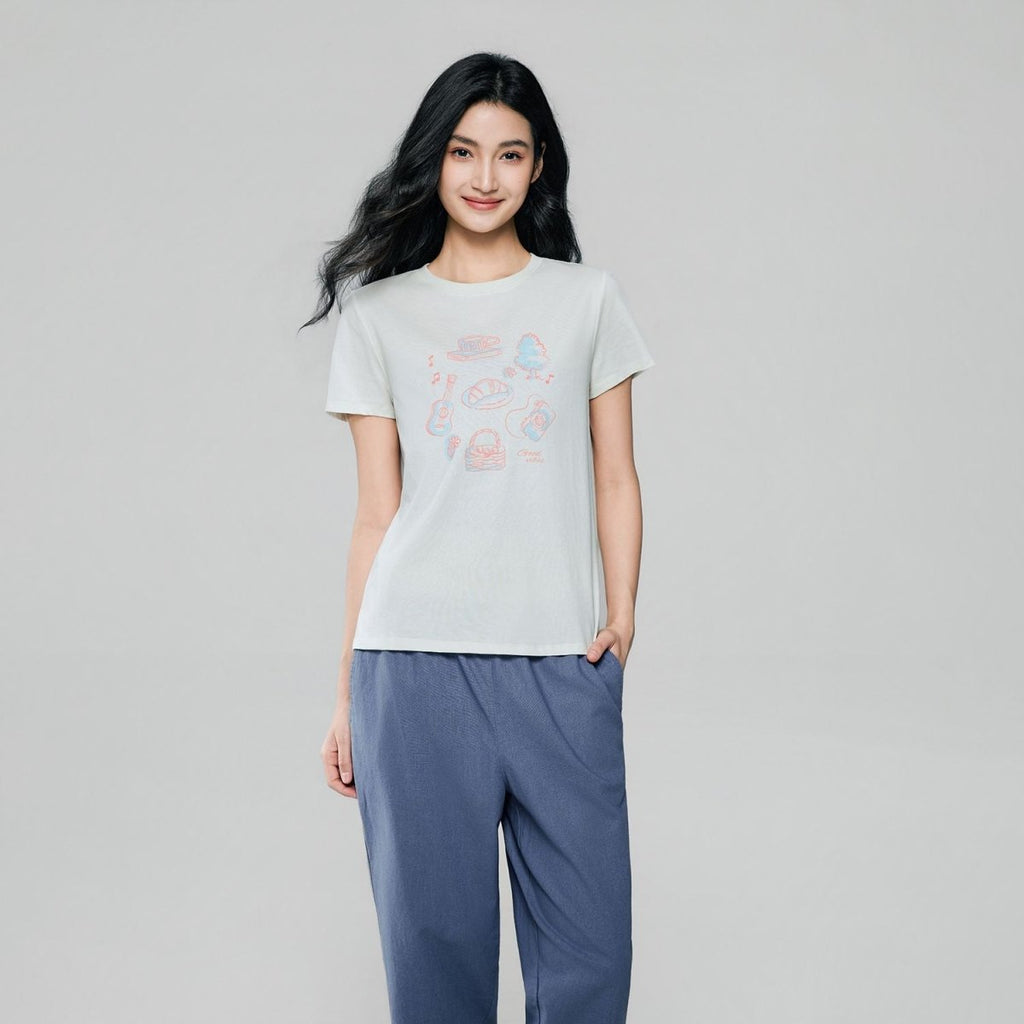 Giordano Women’s Cotton Crew Neck Printed Comfort Tee - first_variant_option_2 Premium Print Tee for Giordano