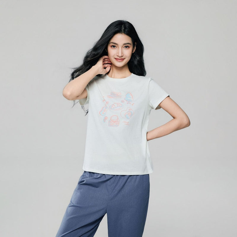 Giordano Women’s Cotton Crew Neck Printed Comfort Tee - first_variant_option_2 Premium Print Tee for Giordano