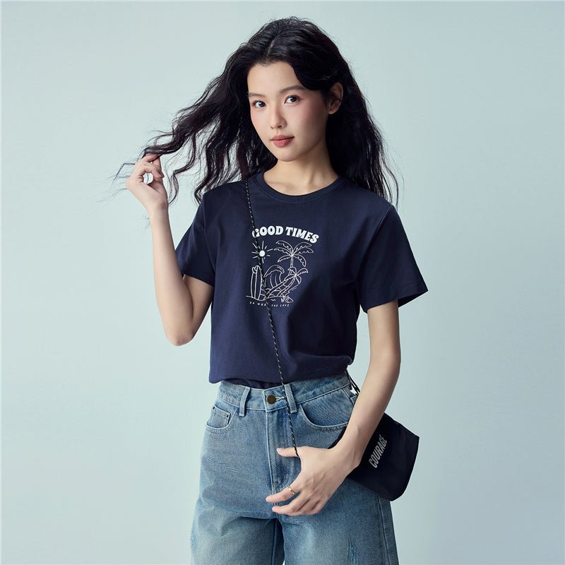 Giordano Women’s Cotton Holiday Graphic T-Shirt | Online Exclusive - first_variant_option_2 Premium Print Tee for Giordano