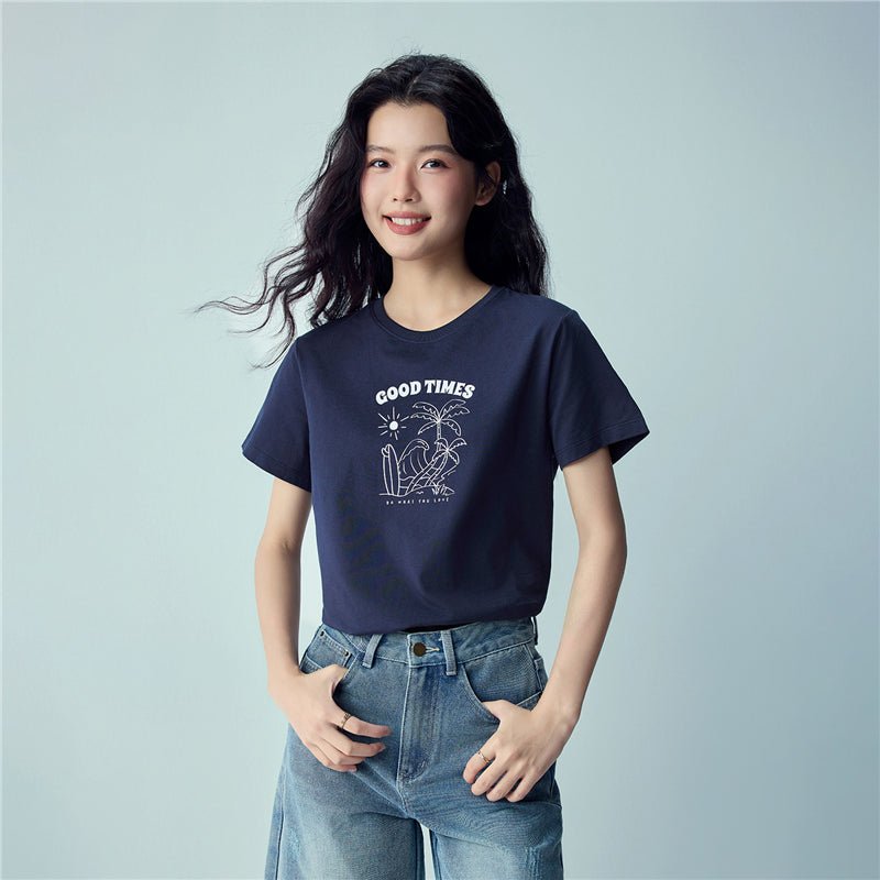 Giordano Women’s Cotton Holiday Graphic T-Shirt | Online Exclusive - first_variant_option_2 Premium Print Tee for Giordano